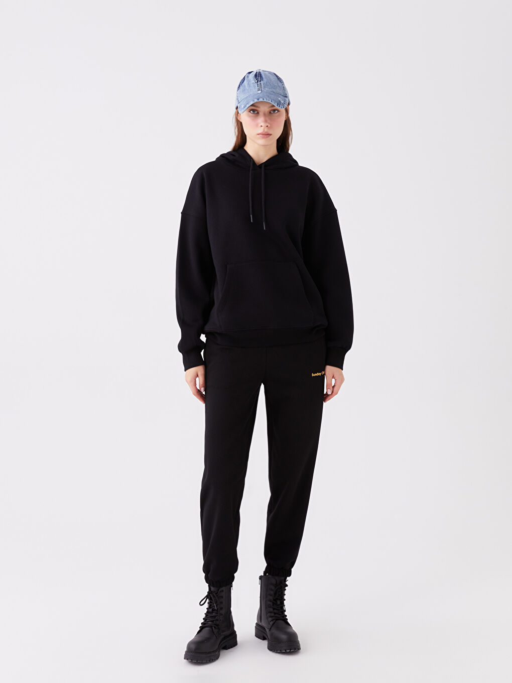 LCW Vision Siyah Düz Oversize Kadın Hoodie - 2