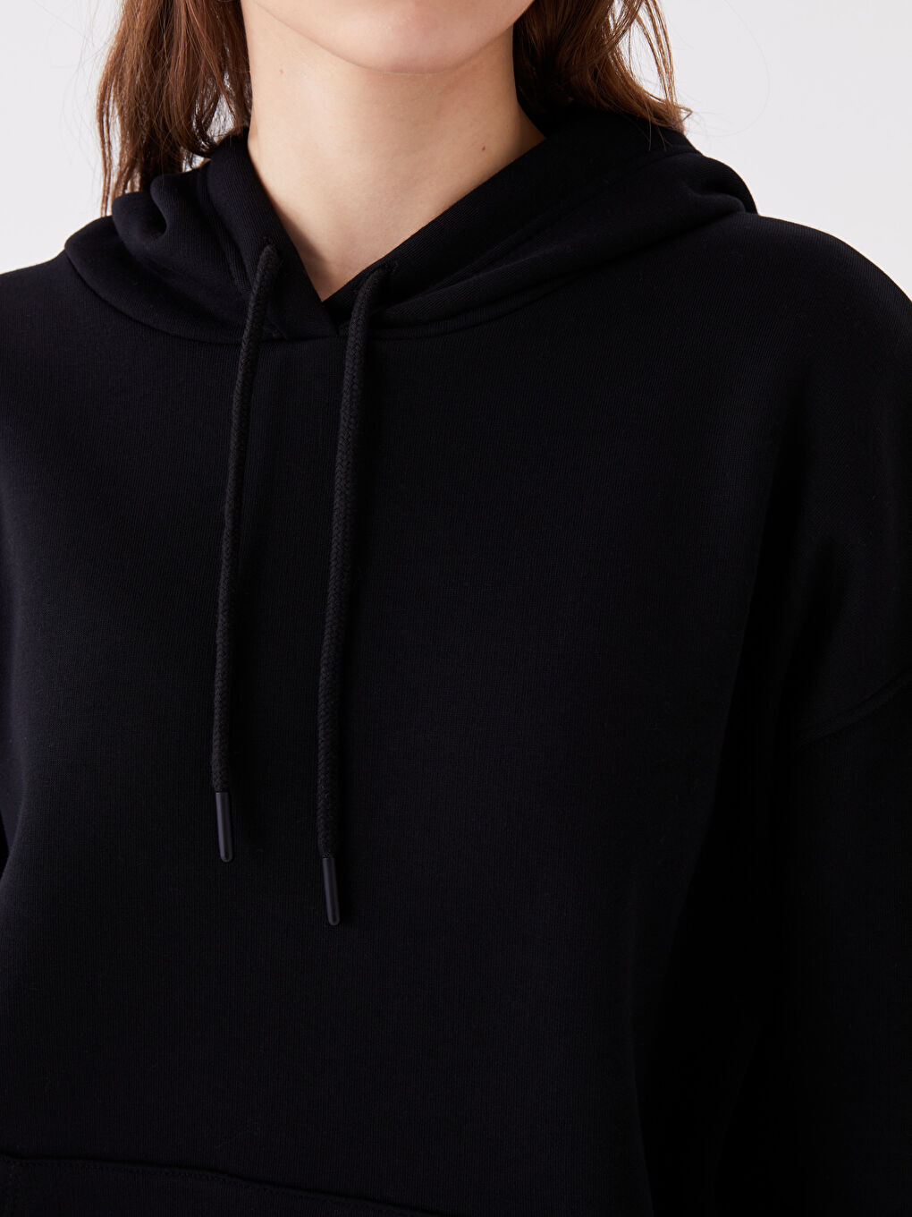 LCW Vision Siyah Düz Oversize Kadın Hoodie - 3