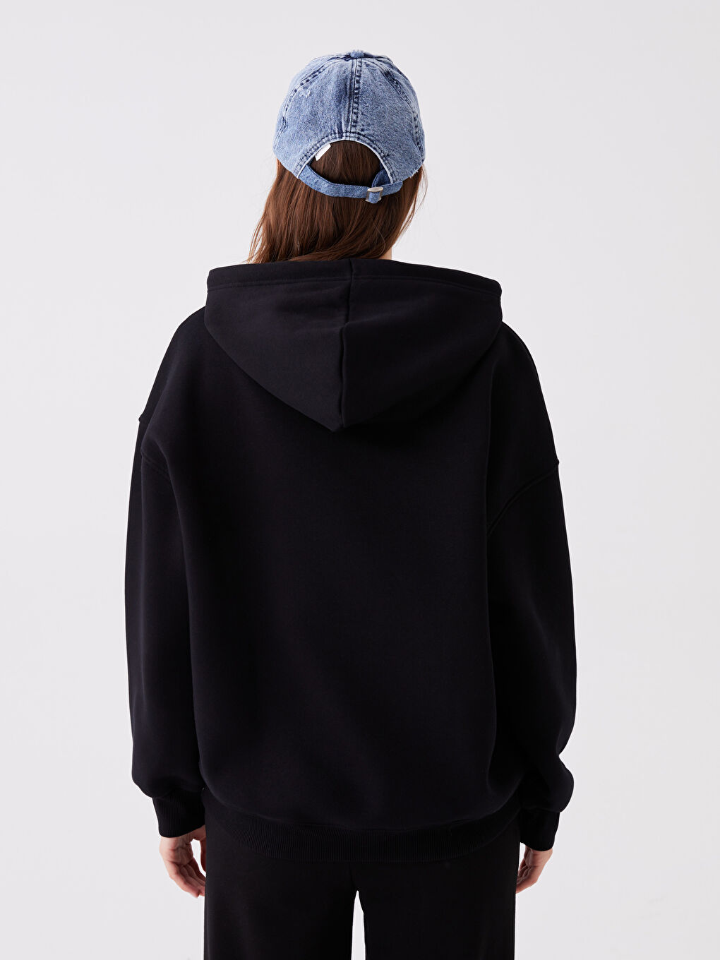 LCW Vision Siyah Düz Oversize Kadın Hoodie - 4