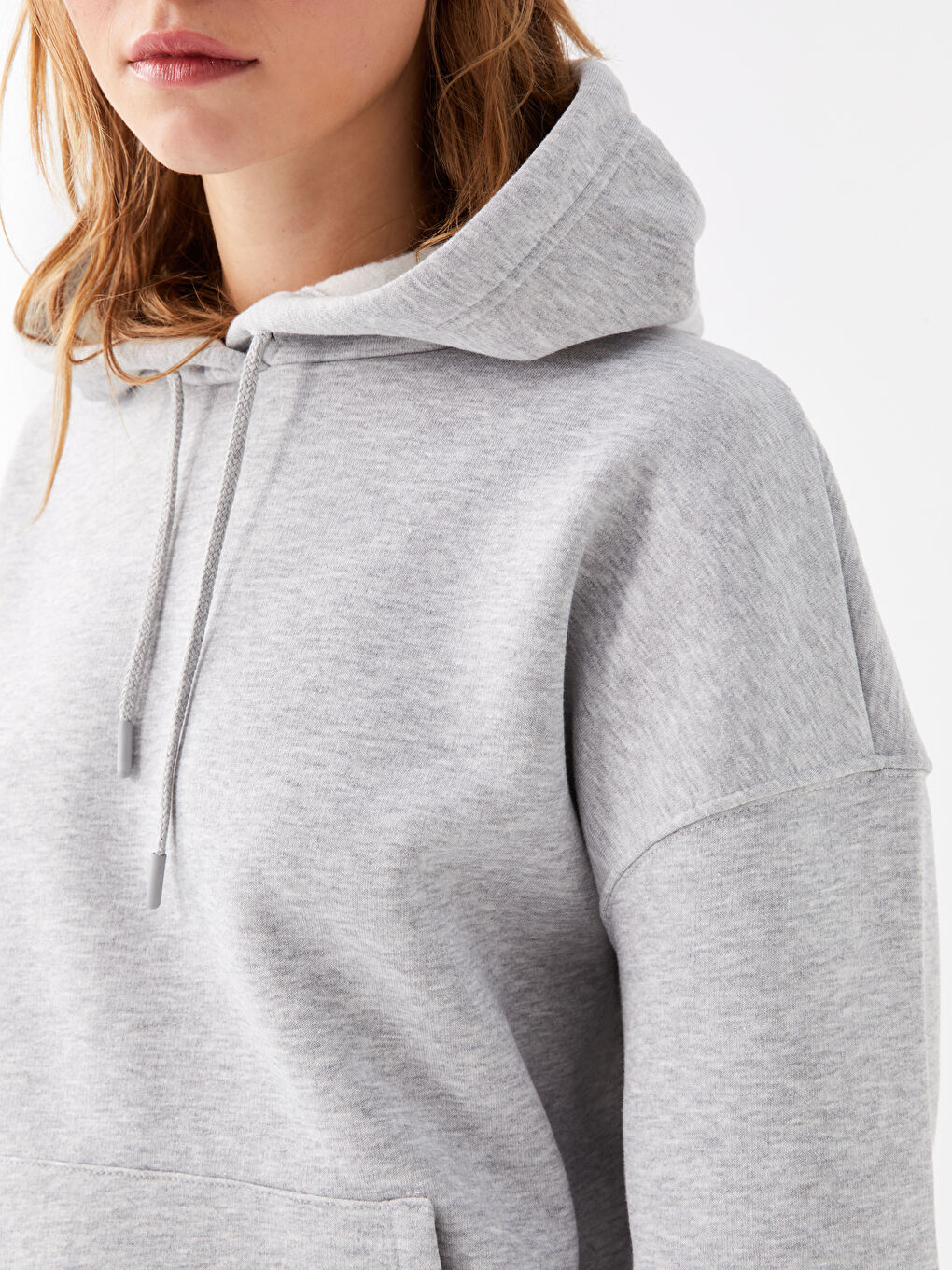 LCW Vision Orta Gri Melanj Düz Oversize Kadın Hoodie - 3