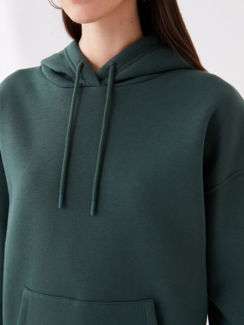 LCW Vision Koyu Yeşil Düz Oversize Kadın Hoodie - 3