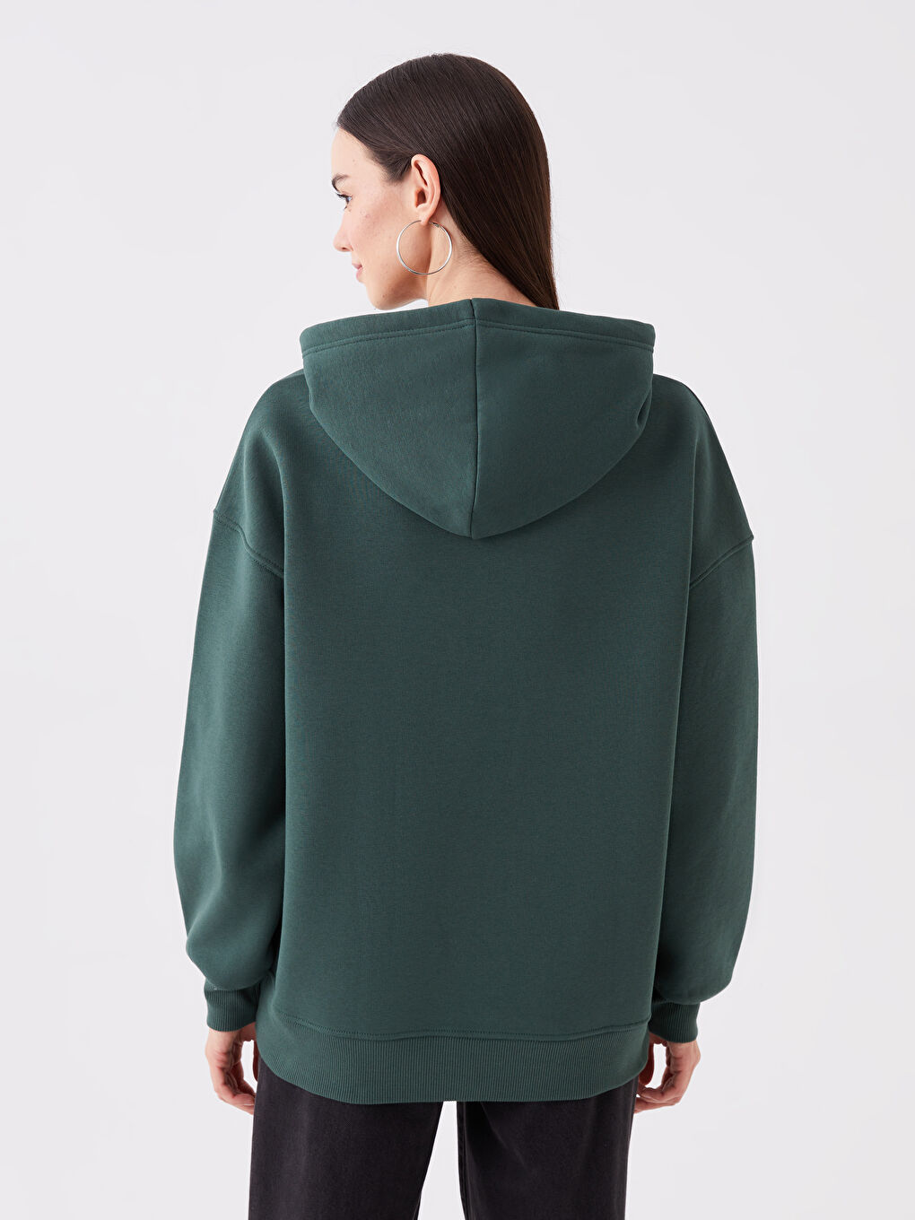 LCW Vision Koyu Yeşil Düz Oversize Kadın Hoodie - 4