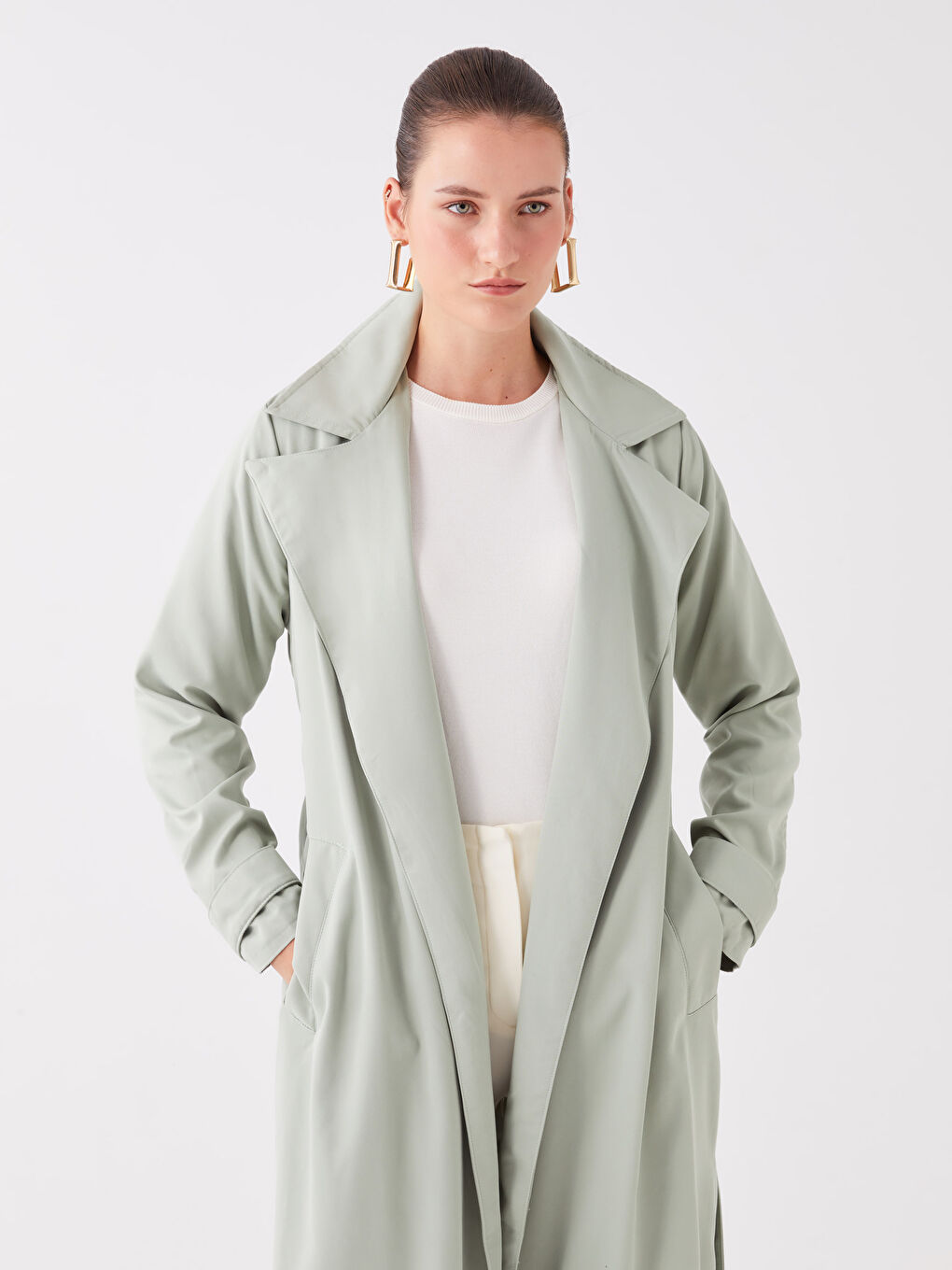 Jacket Collar Regular Long Sleeve Women's Trench Coat-2