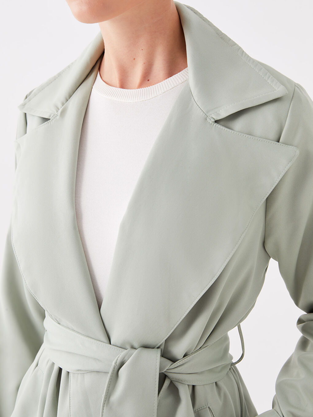 Jacket Collar Regular Long Sleeve Women's Trench Coat-3