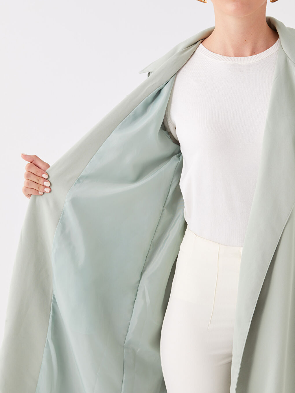 Jacket Collar Regular Long Sleeve Women's Trench Coat-4