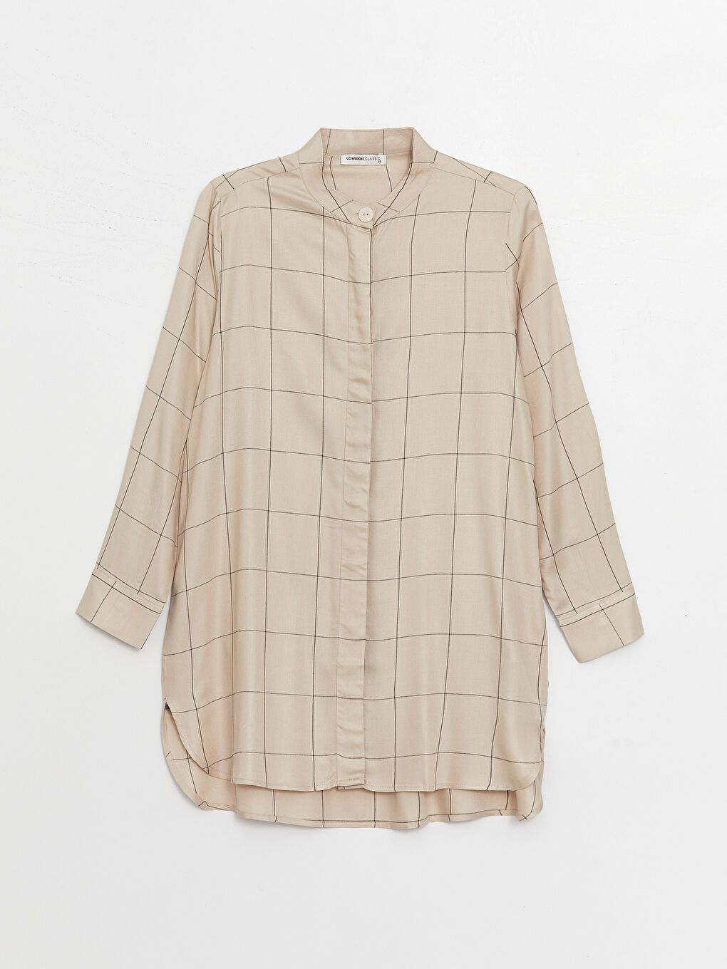 LCWAIKIKI Classic Grandad Collar Plaid Long Sleeve Women's Tunic -W3G254Z8-LKQ
