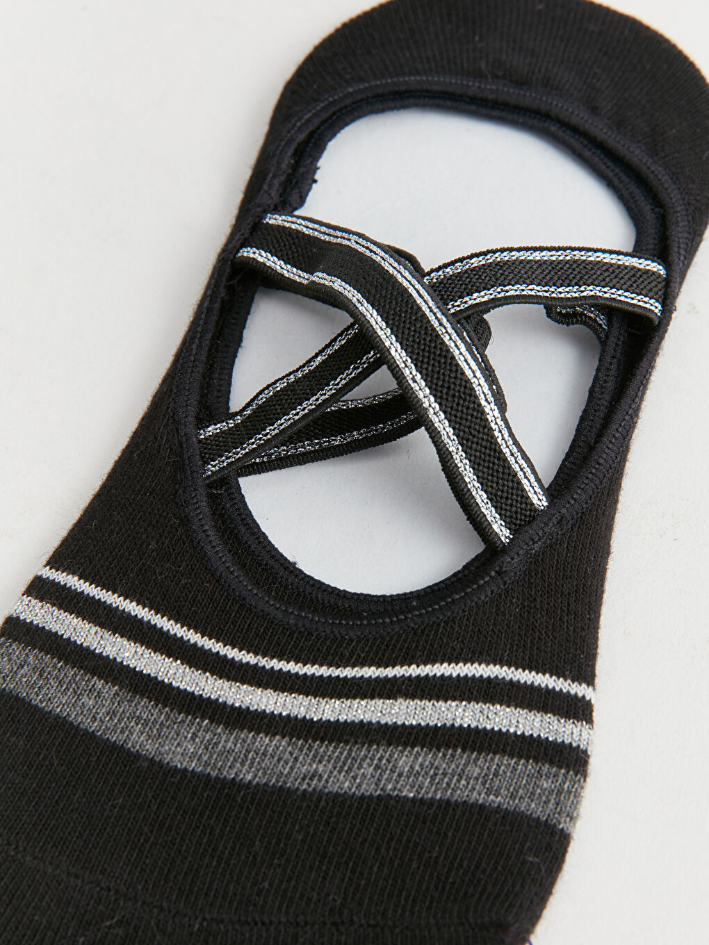 Siyah Kadın Çizgili Yoga ve Pilates Çorabı-2