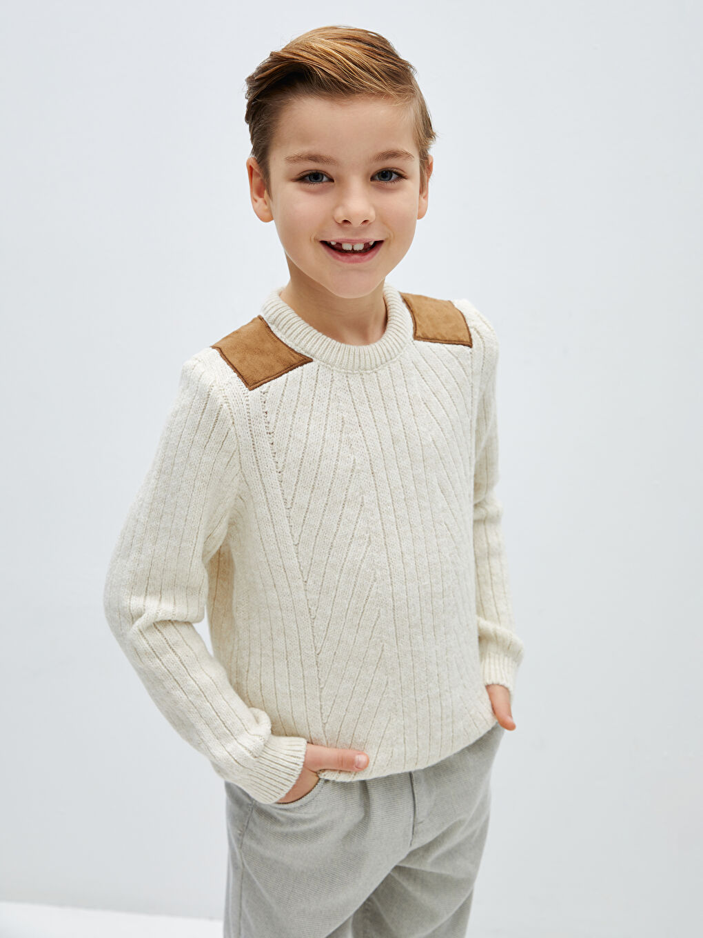 Crew Neck Long Sleeve Boys' Knitwear Sweater-1