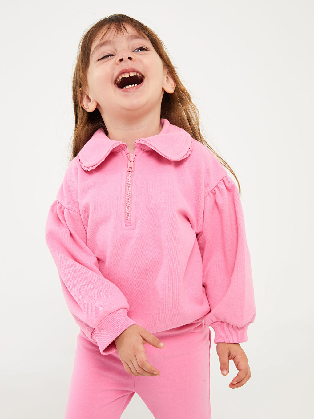 LCW baby Pembe Bebe Yaka Kız Bebek Sweatshirt ve Tayt Pantolon 2'li - 2