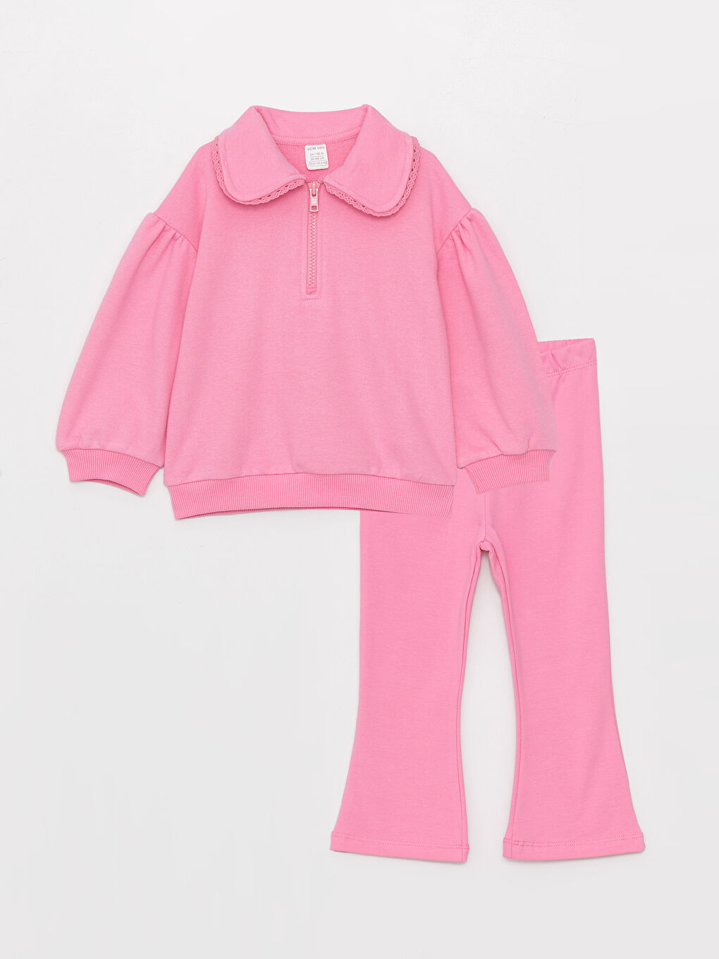 LCW baby Pembe Bebe Yaka Kız Bebek Sweatshirt ve Tayt Pantolon 2'li - 4