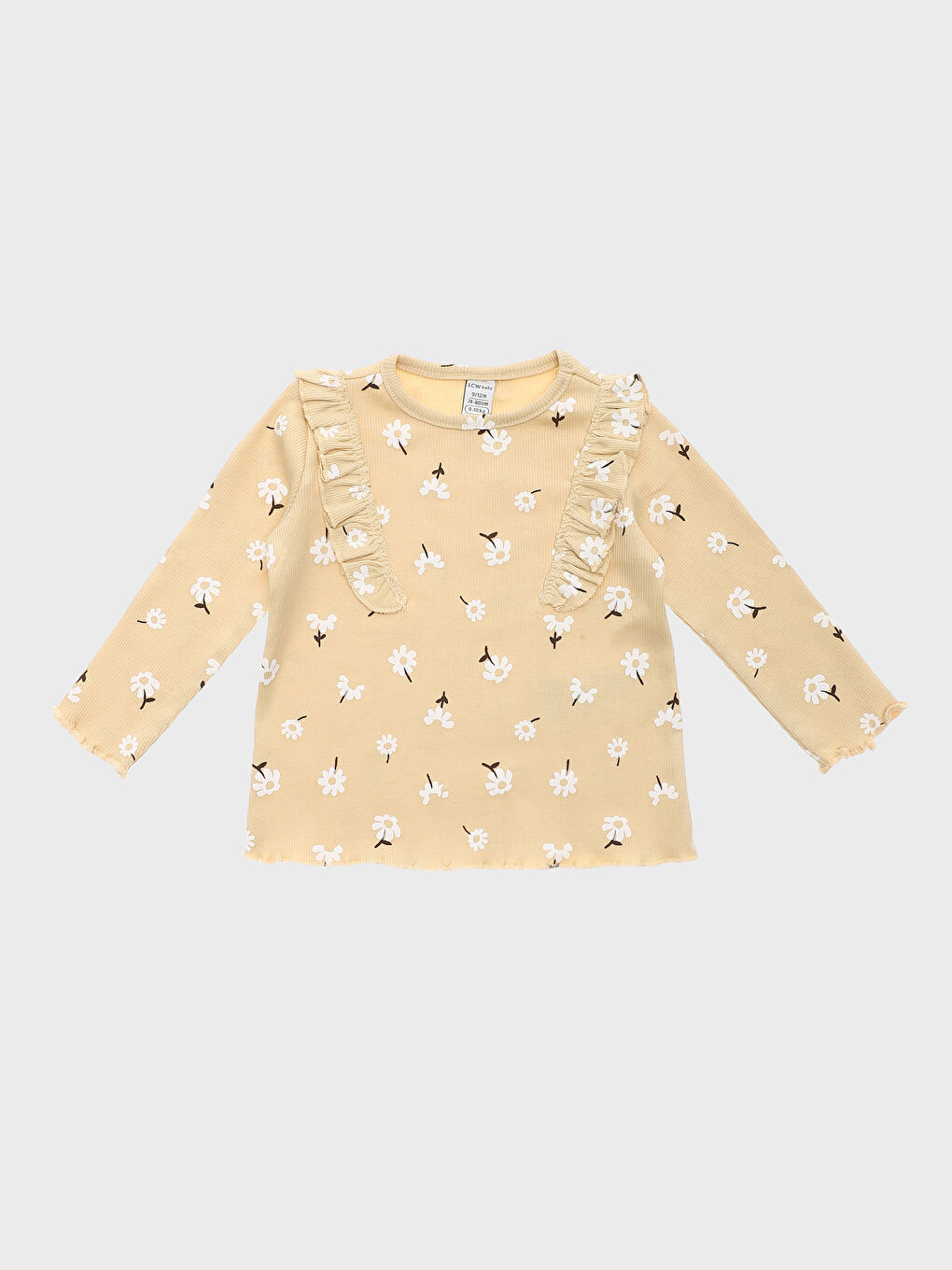 Floral Printed and Ruffle Detailed Crew Neck Baby Girl Blouse -W3G350Z1-LQB
