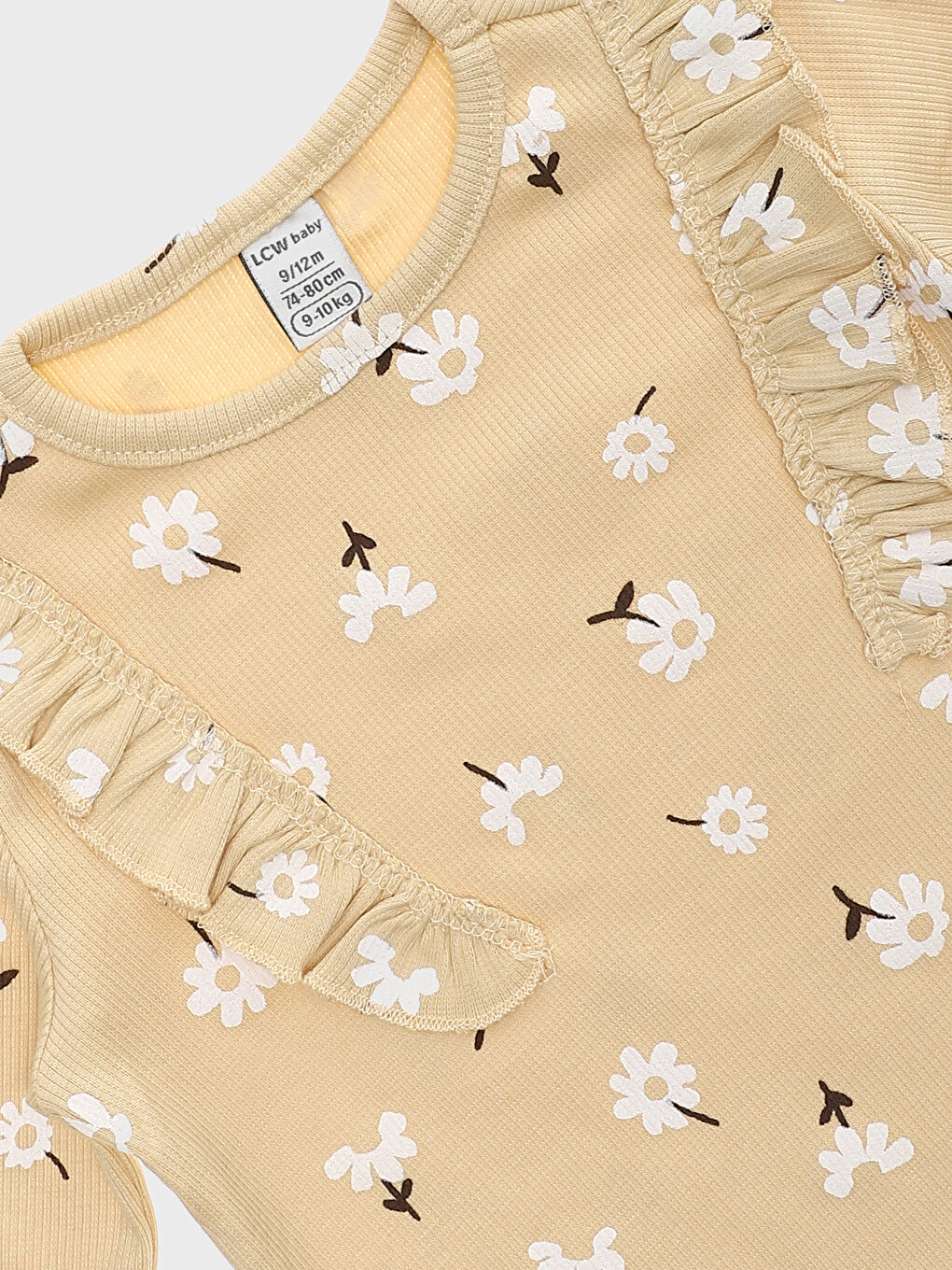 Floral Printed and Ruffle Detailed Crew Neck Baby Girl Blouse -W3G350Z1-LQB