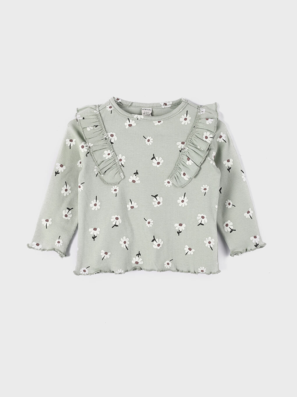 Floral Printed and Ruffle Detailed Crew Neck Baby Girl Blouse -W3G350Z1-LRR