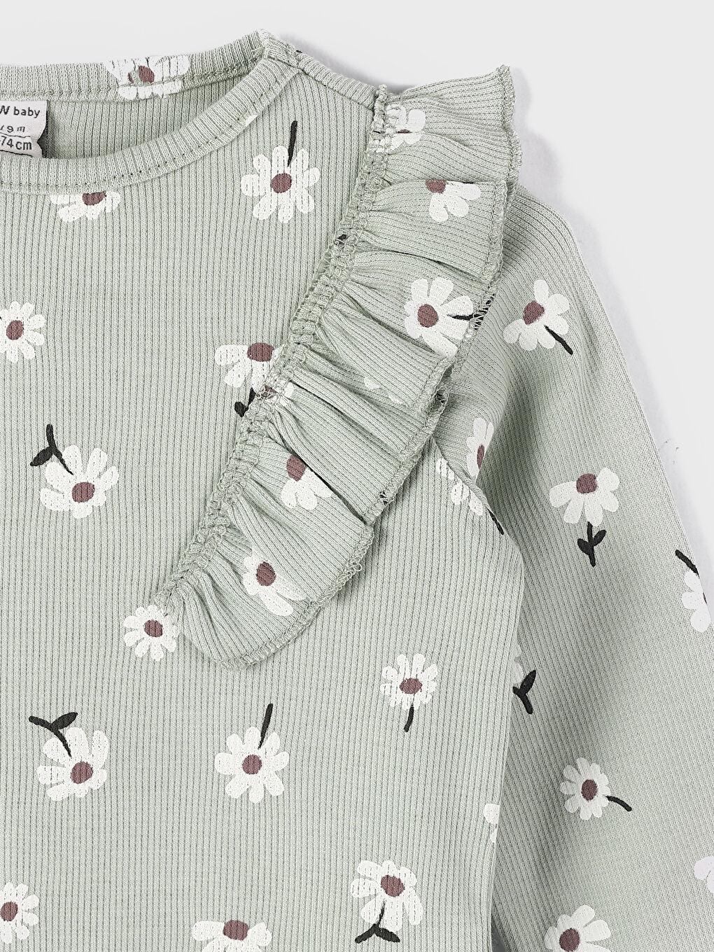 Floral Printed and Ruffle Detailed Crew Neck Baby Girl Blouse -W3G350Z1-LRR