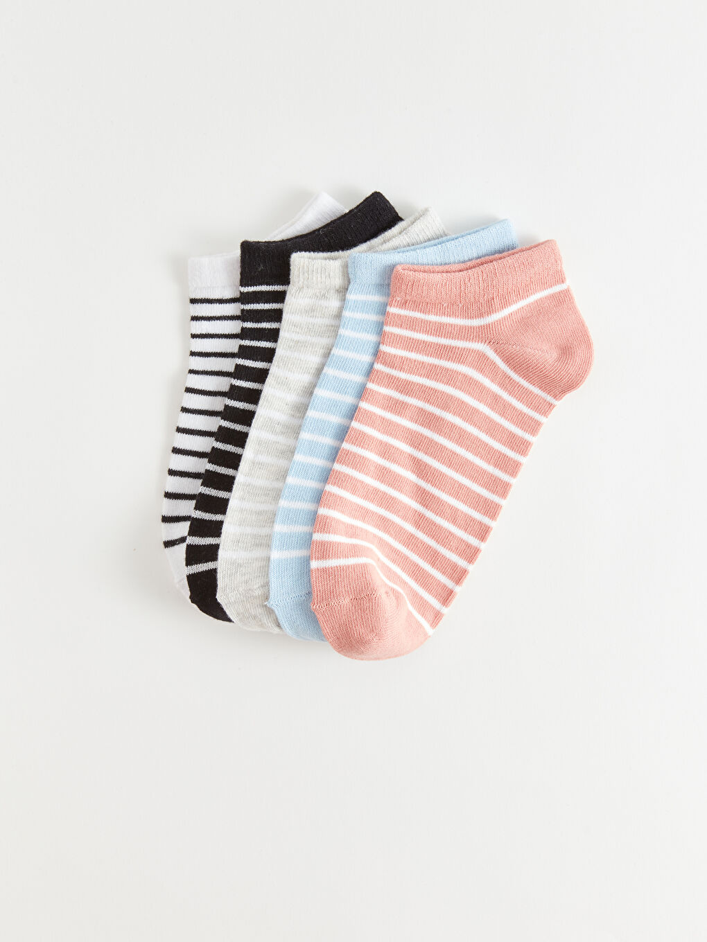 Ekru Çizgili Kadın Patik Çorap 5'li-1