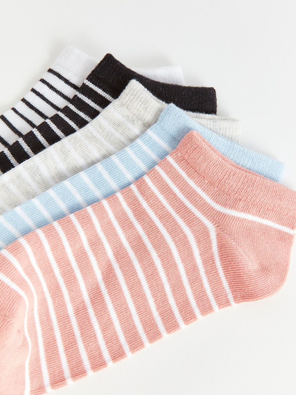 Ekru Çizgili Kadın Patik Çorap 5'li-2