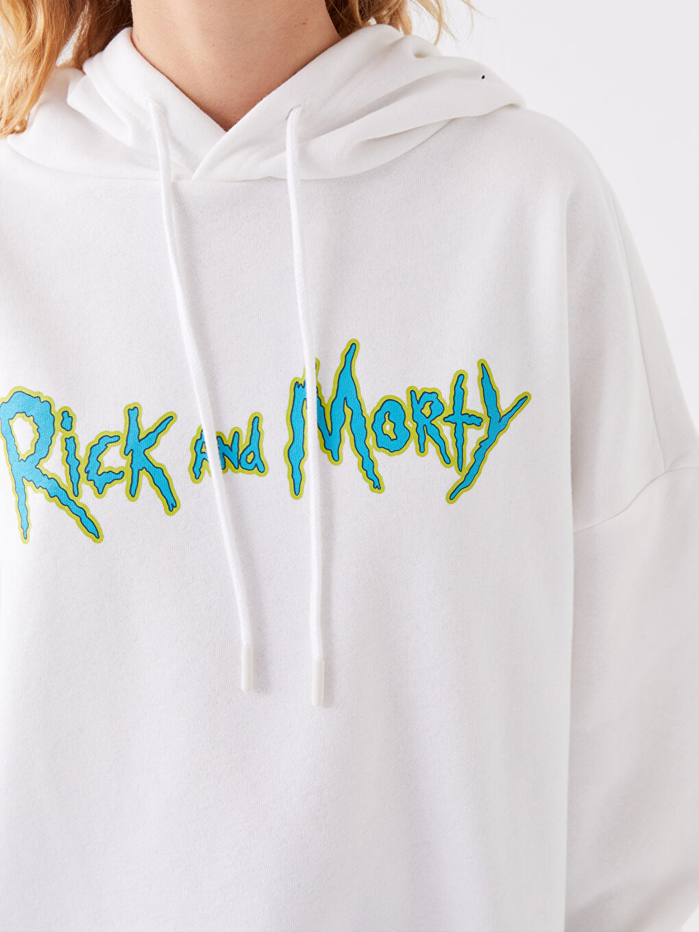 XSIDE Ekru Rick and Morty Baskılı Uzun Kollu Oversize Kadın Hoodie - 3