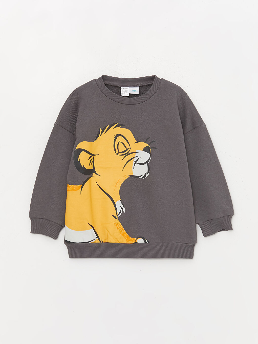 LCW baby Gri Bisiklet Yaka Aslan Kral Baskılı Erkek Bebek Sweatshirt