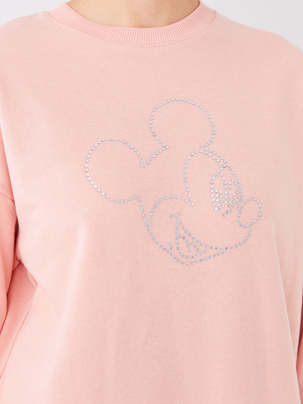 LCW Modest Mat Pembe Bisiklet Yaka Mickey Mouse Baskılı Uzun Kollu Oversize Kadın Tunik - 3