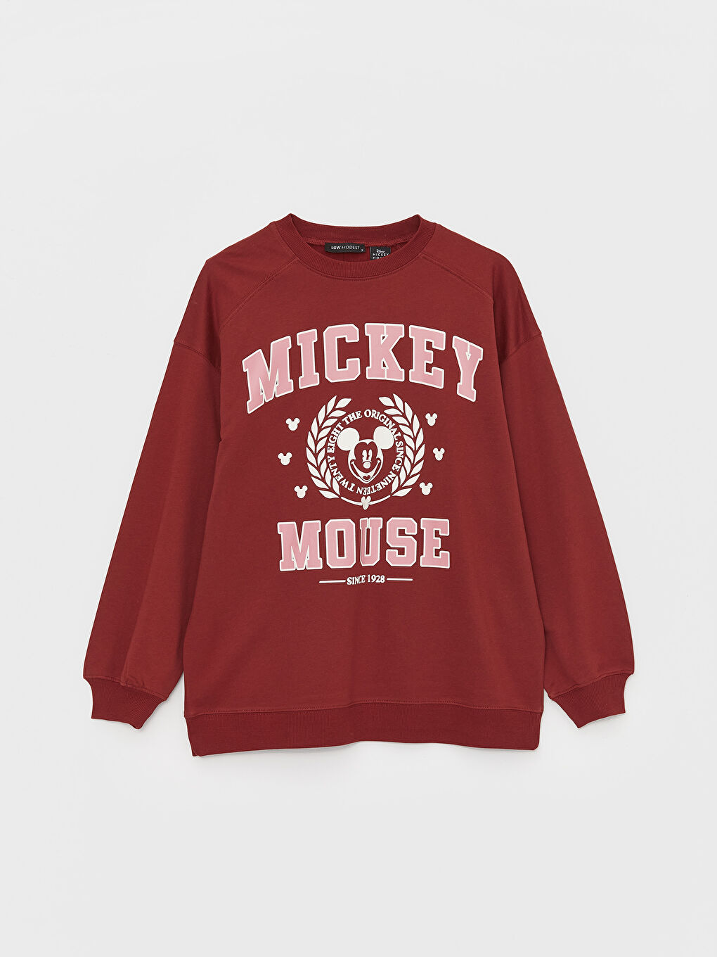 LCW Modest Bordo Bisiklet Yaka Mickey Mouse Baskılı Uzun Kollu Oversize Kadın Tunik - 5