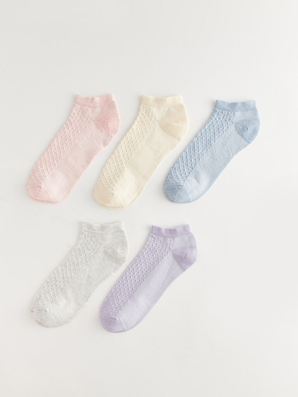 Pembe Kendinden Desenli Kadın Patik Çorap 5'li
