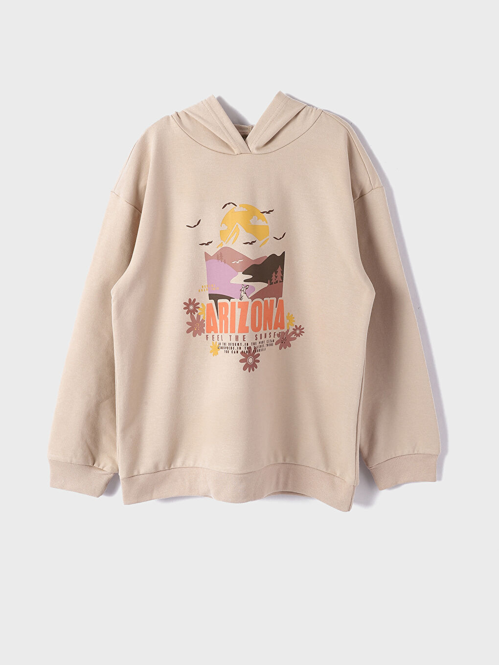 LCW Kids سويت شيرت للبنات مطبوع بكم طويل بكابوش -W3G475Z4-VED