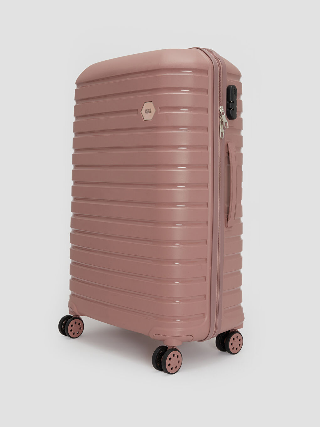 Pembe Kilit Detaylı Çekme Mekanizmalı Büyük Boy Valiz-1