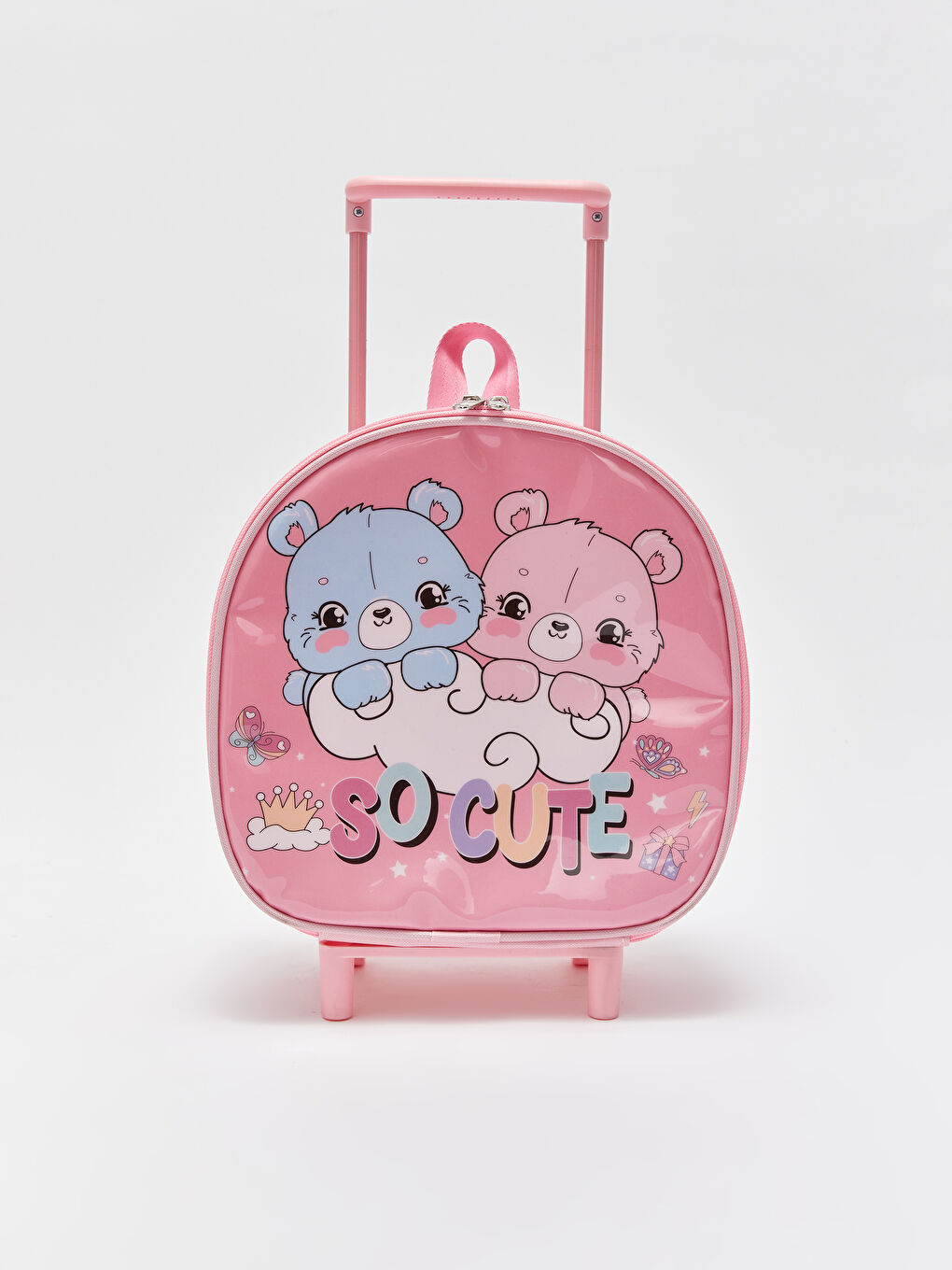 Pembe Baskılı Kız Çocuk Çekçekli Çanta