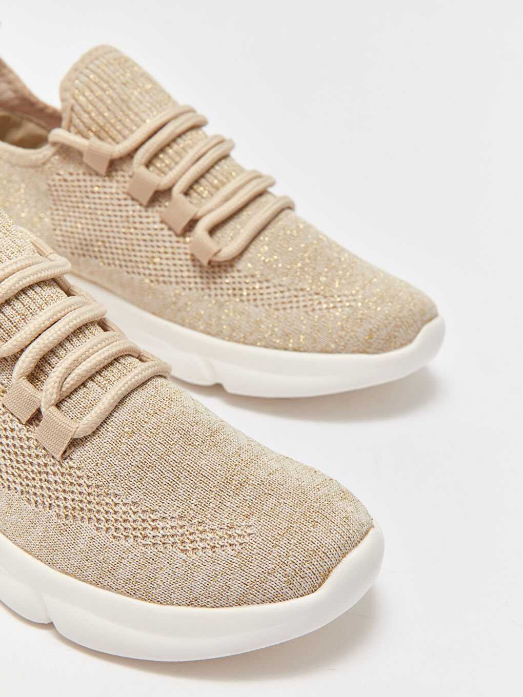 Bej File Detaylı Bağcıklı Kadın Spor Ayakkabı-2