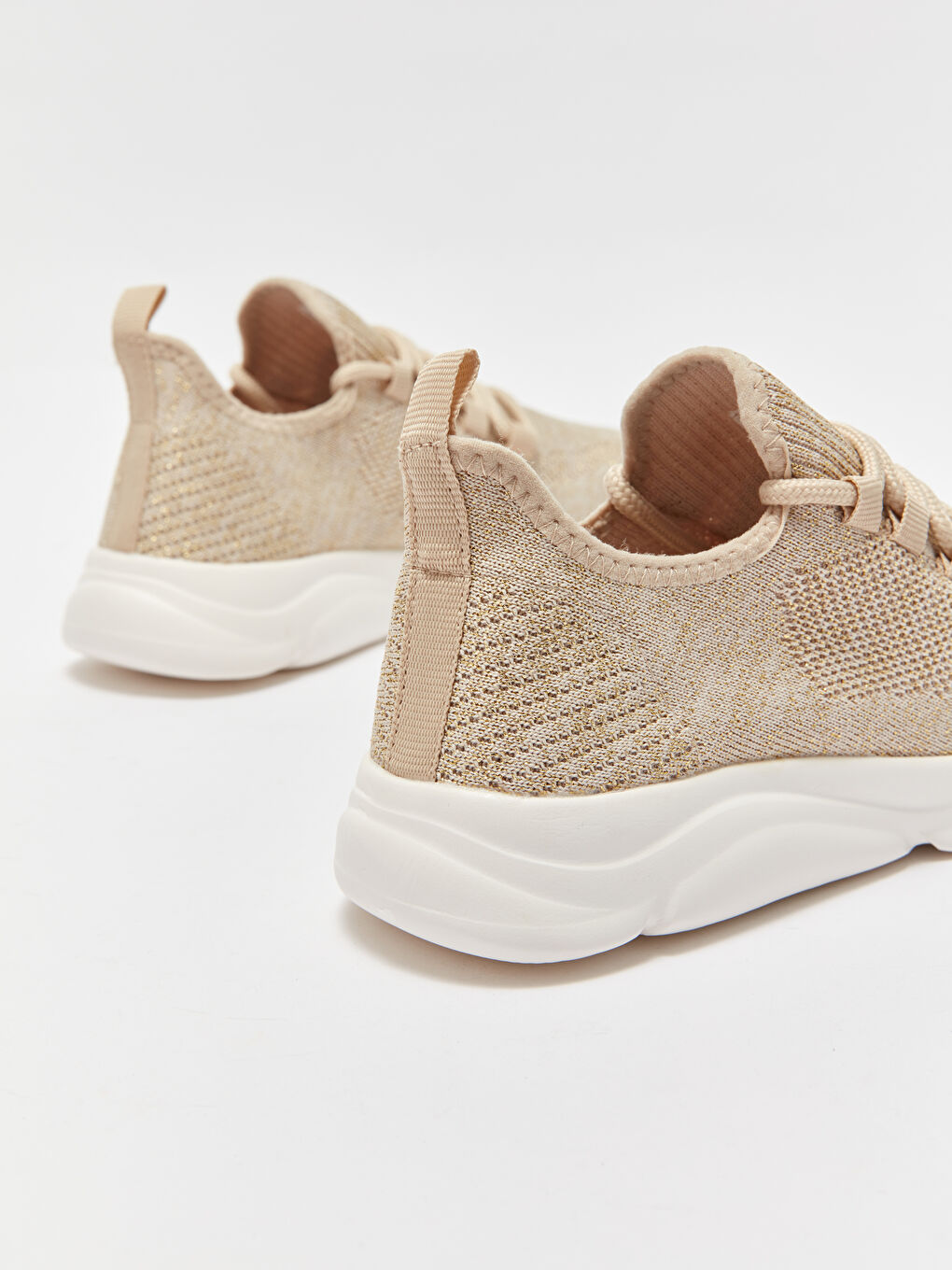 Bej File Detaylı Bağcıklı Kadın Spor Ayakkabı-4