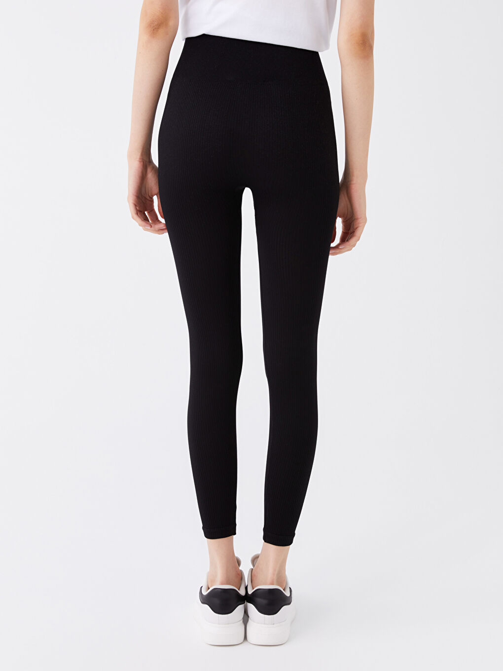 Siyah Beli Lastikli Düz Seamless Kadın Tayt-3