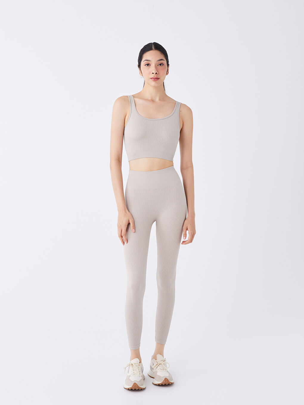 Bej U Yaka Crop Kadın Sporcu Atleti-2