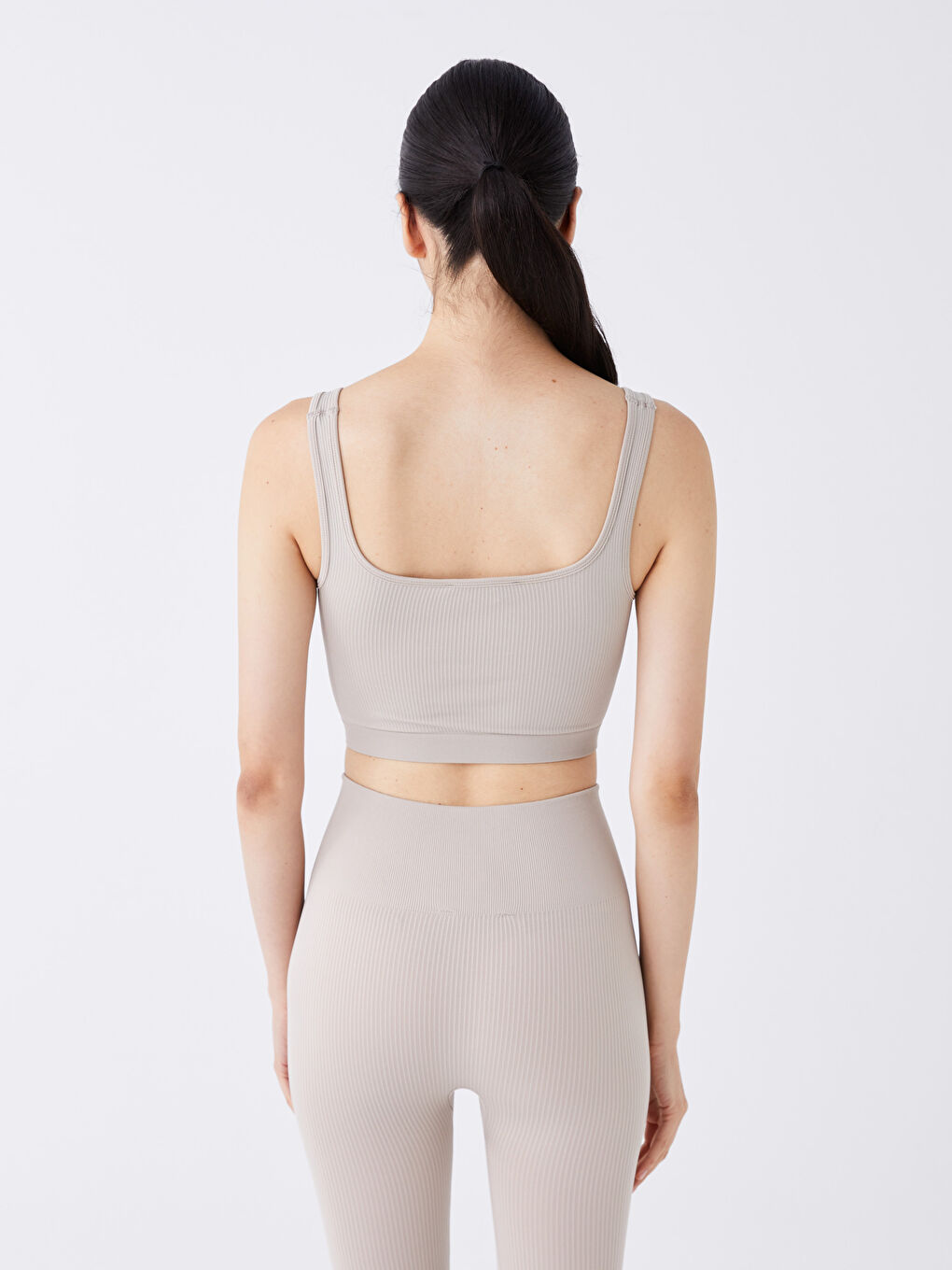 Bej U Yaka Crop Kadın Sporcu Atleti-4