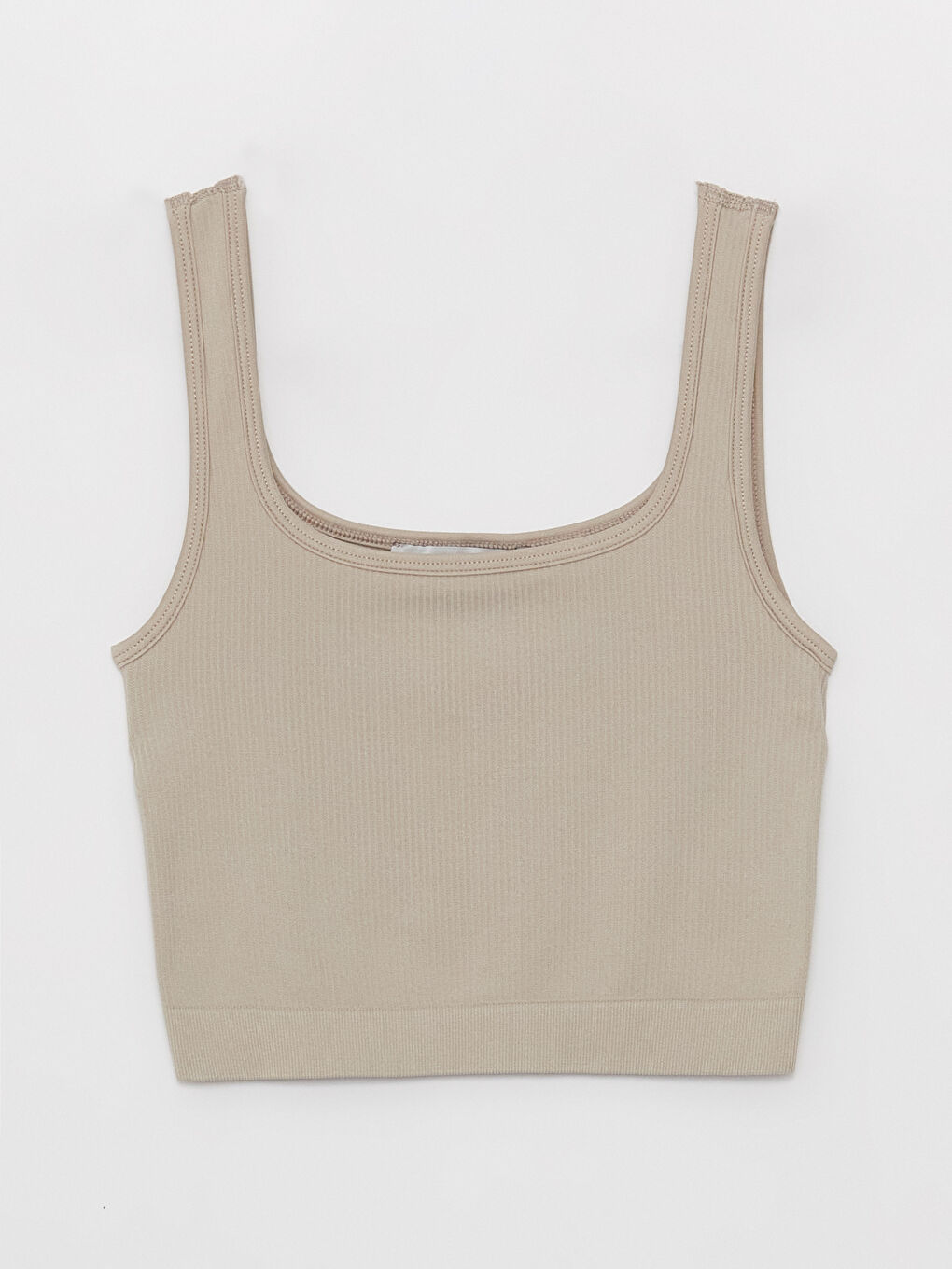 Bej U Yaka Crop Kadın Sporcu Atleti-5