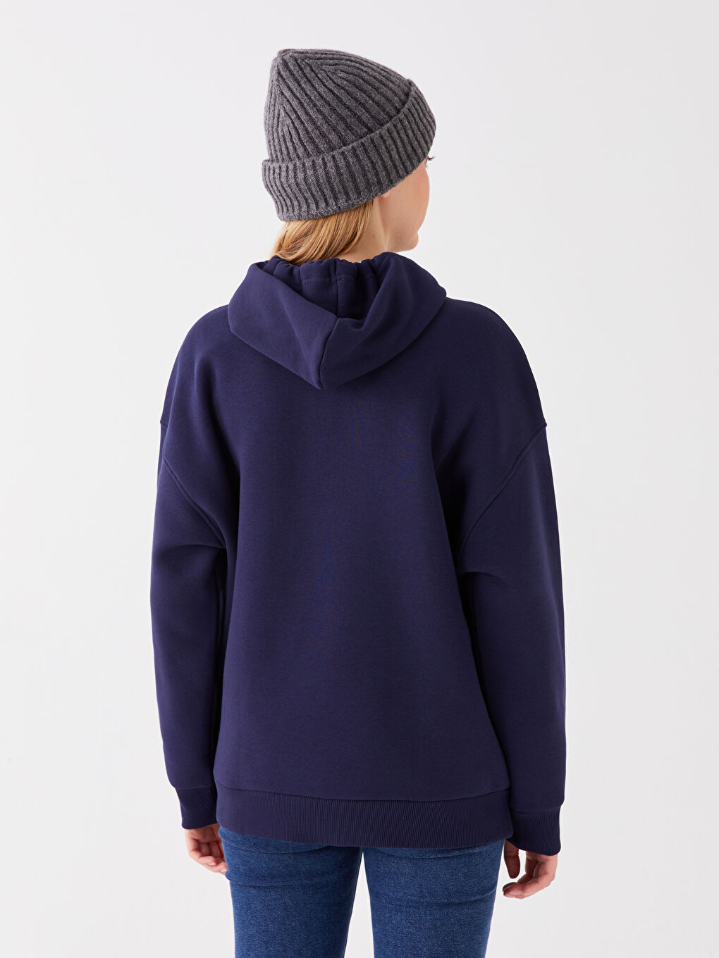 LCW Vision Lacivert Baskılı Oversize Kadın Kalın Hoodie - 4