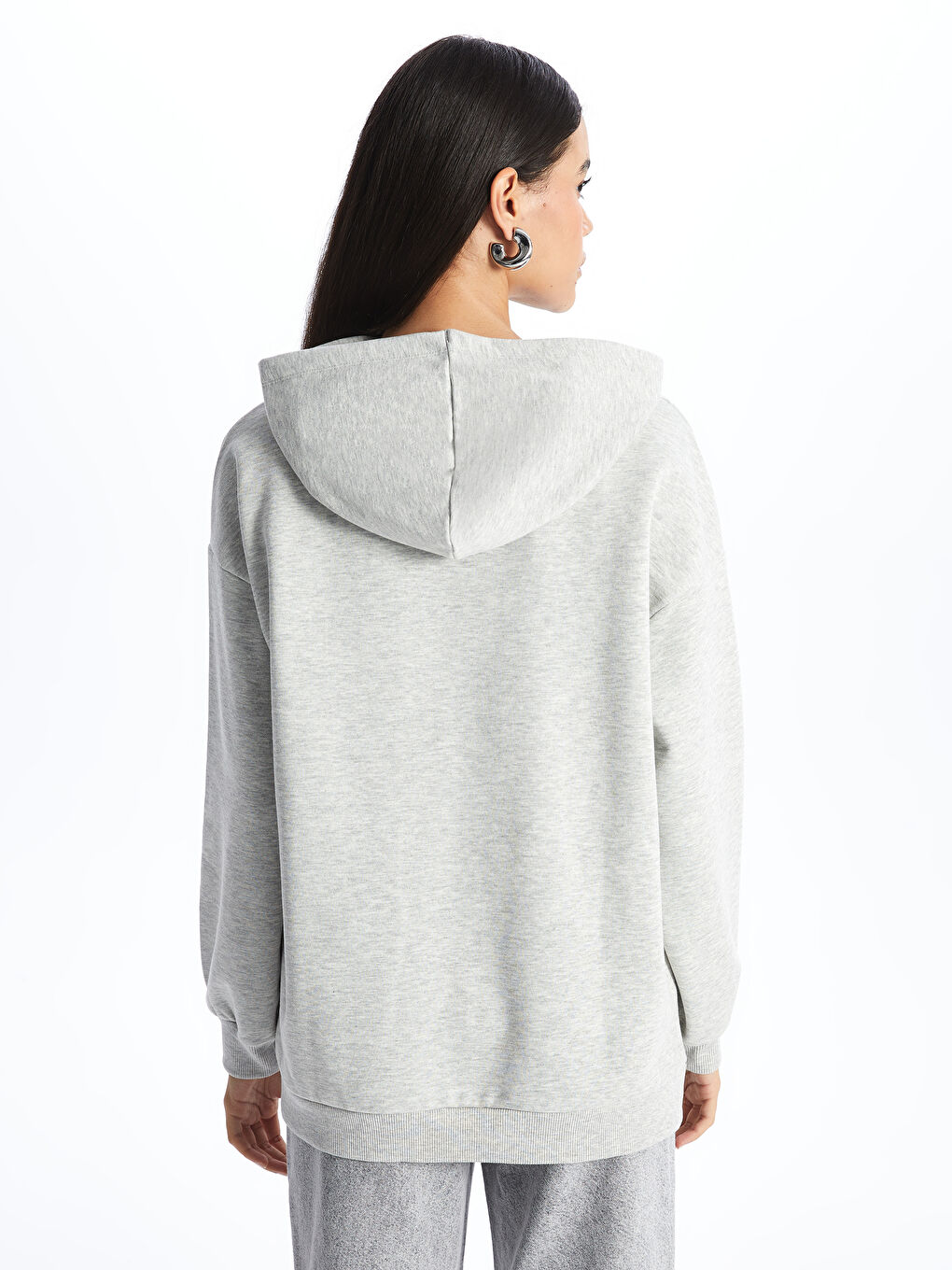 LCW Vision Açık Gri Melanj Baskılı Uzun Kollu Oversize Kadın Hoodie - 4