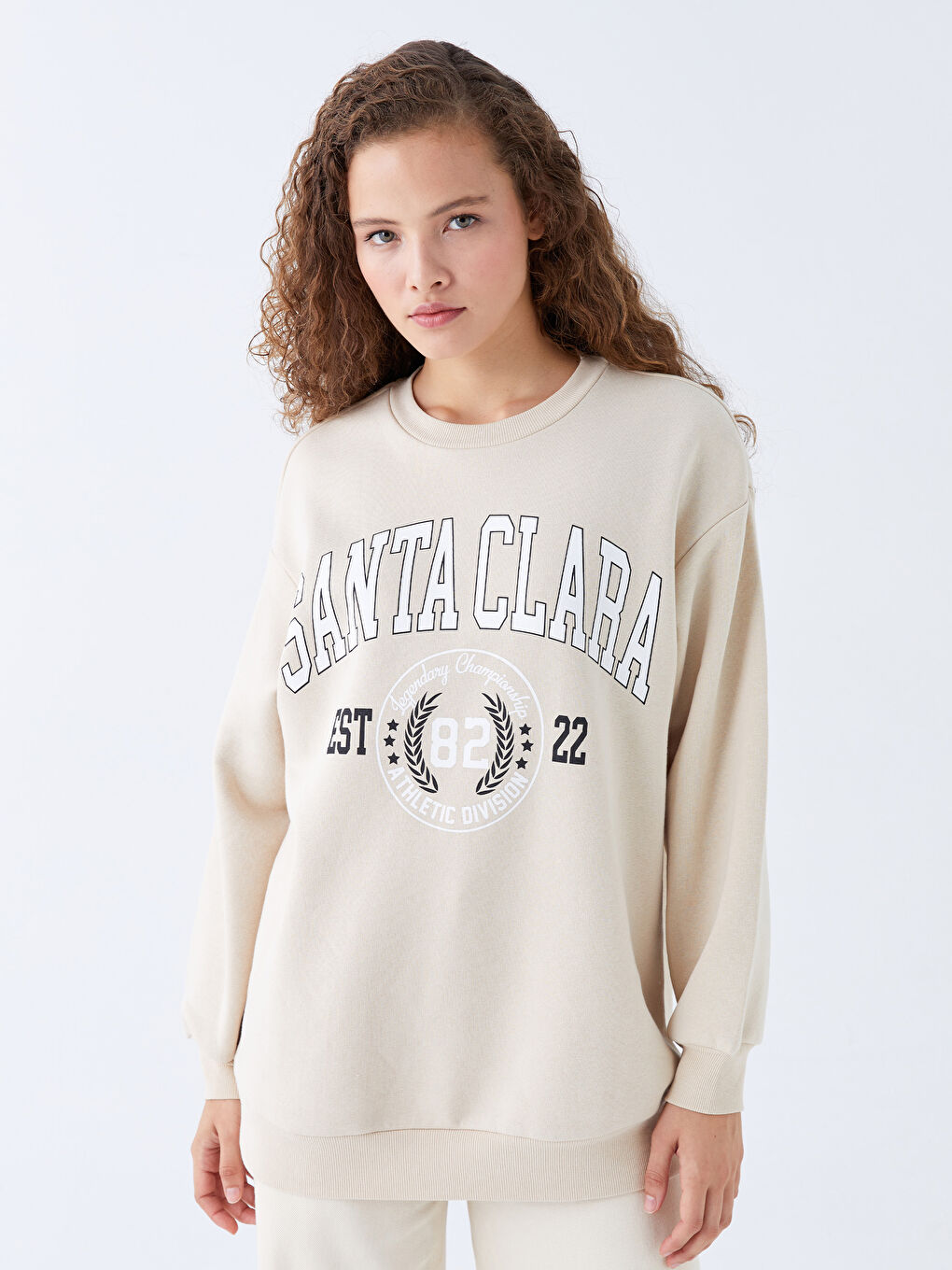 Толстовка с круглым вырезом, с принтом, оверсайз, толстая, для женщин