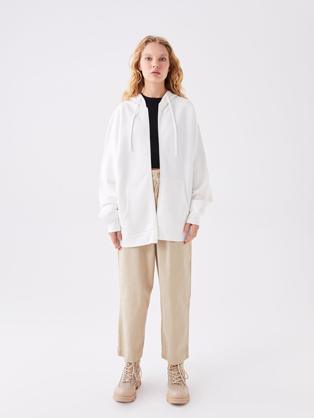 Hooded Printed Oversize Women's Thick Zip-Up Sweatshirt-2