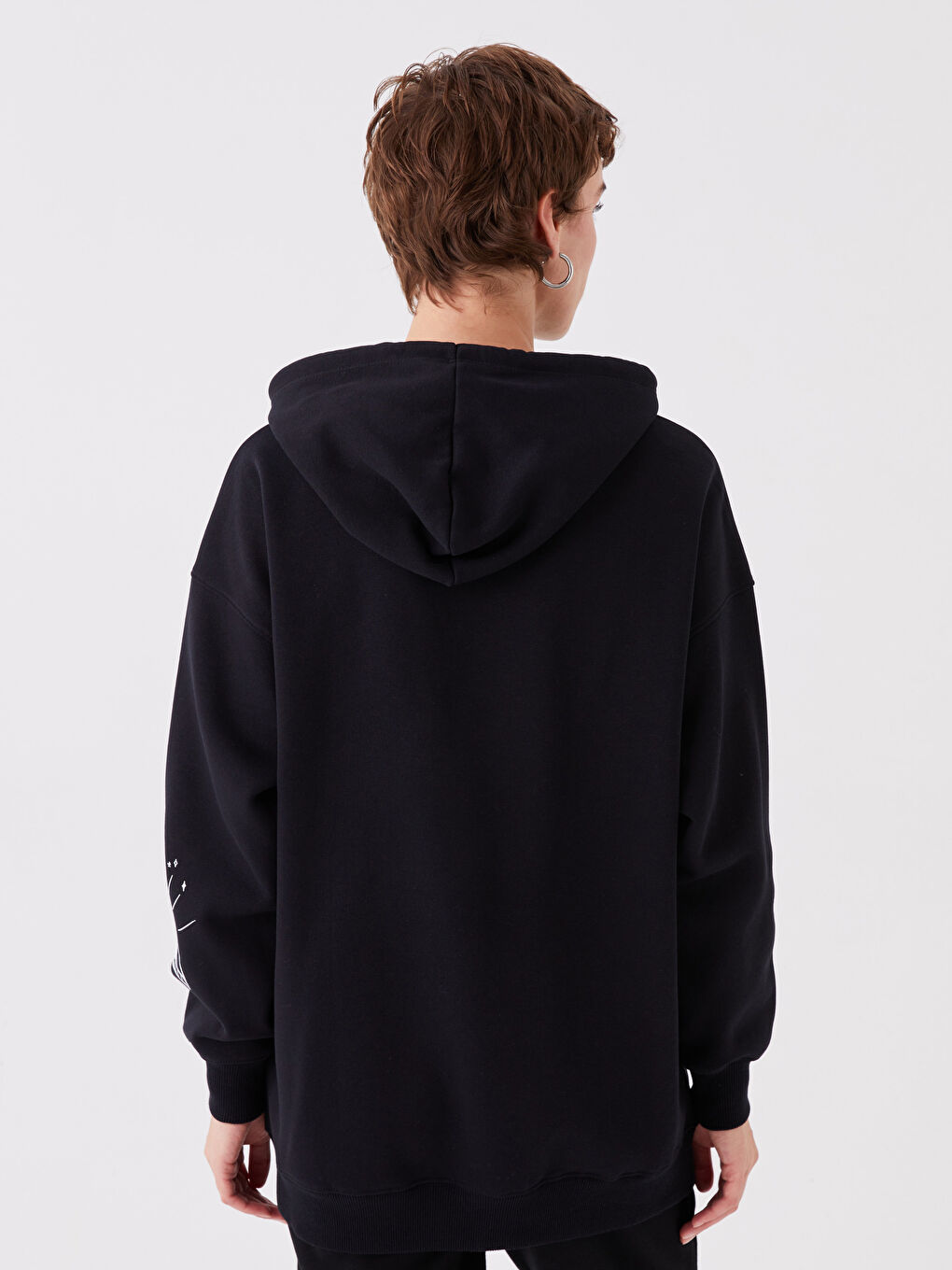 XSIDE Yeni Siyah Baskılı Uzun Kollu Oversize Kadın Hoodie - 4