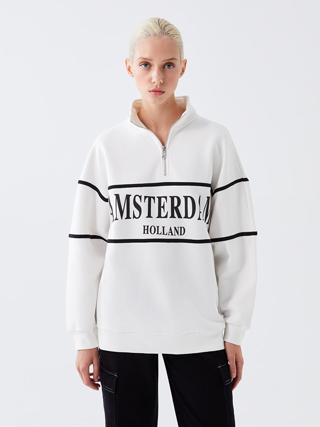 Stand Collar Printed Women's Thick Sweatshirt