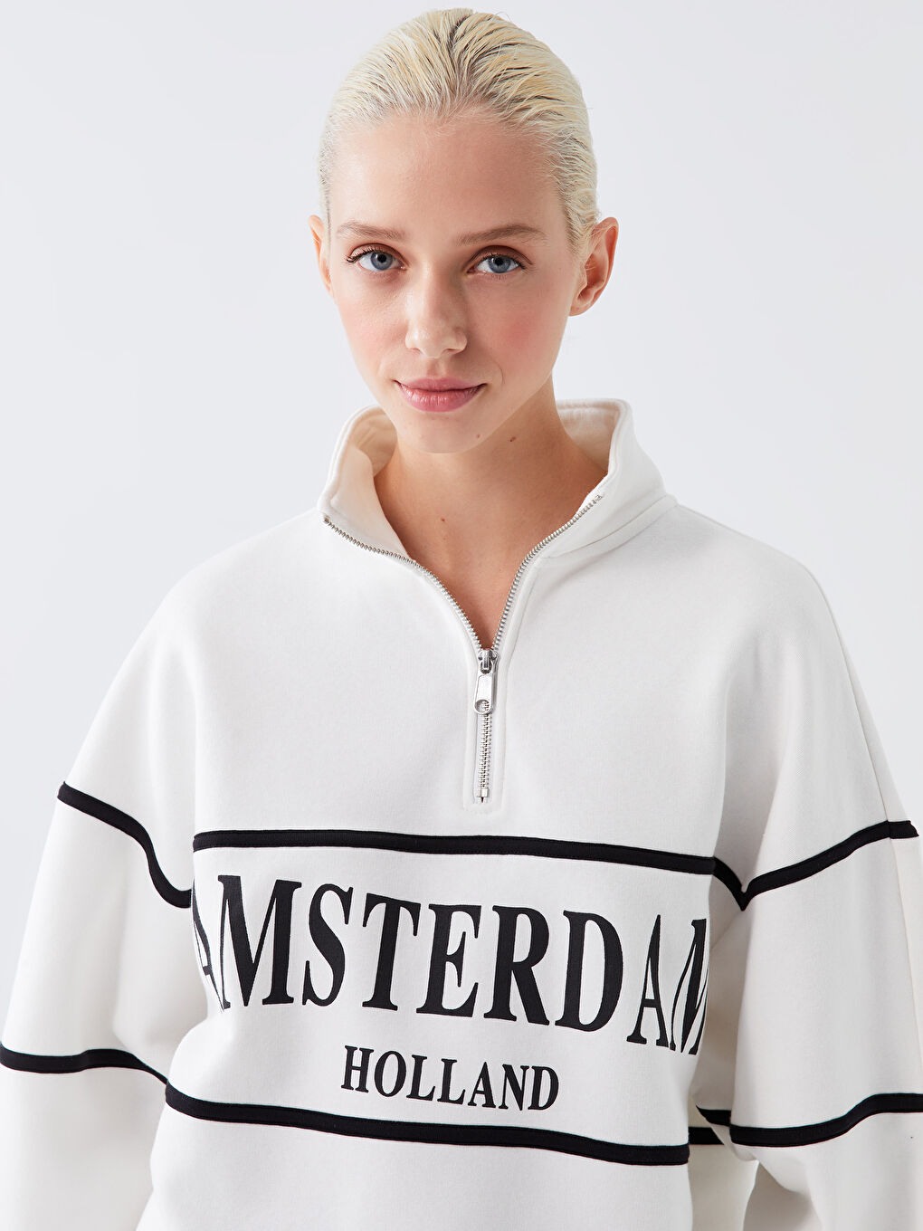 Stand Collar Printed Women's Thick Sweatshirt-1