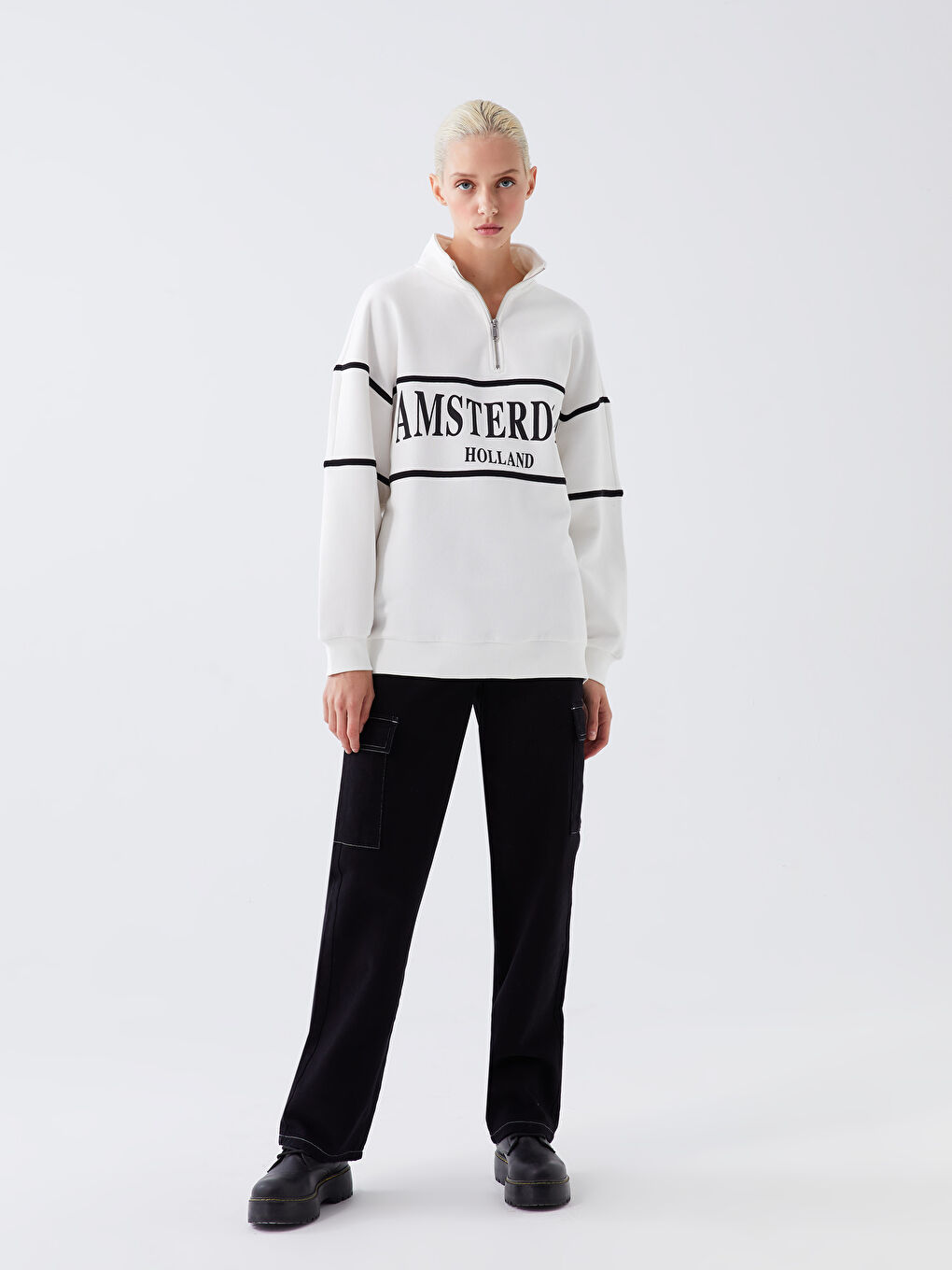 Stand Collar Printed Women's Thick Sweatshirt-2