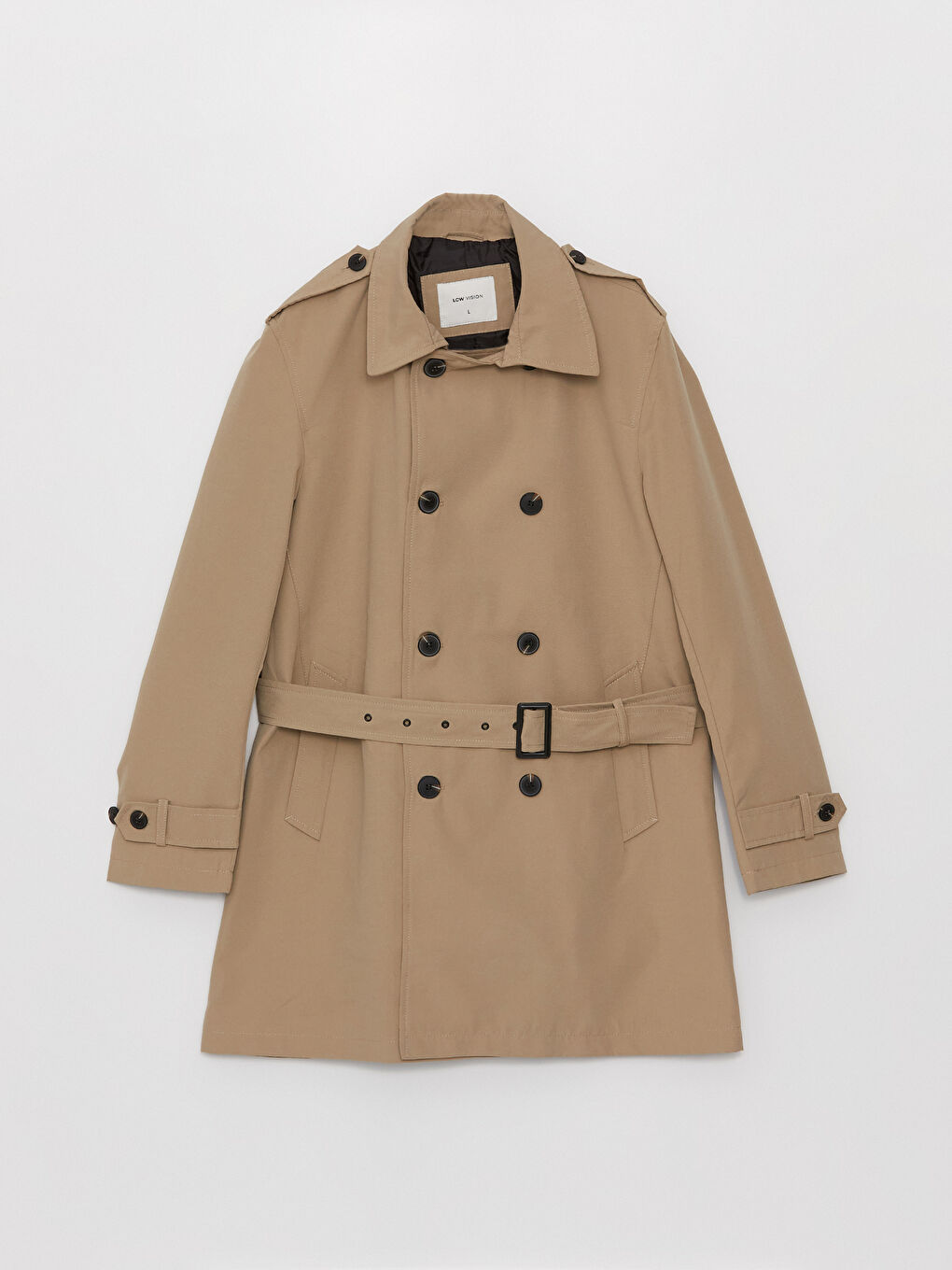 Bej Slim Fit Ceket Yaka Gabardin Erkek Trençkot-7