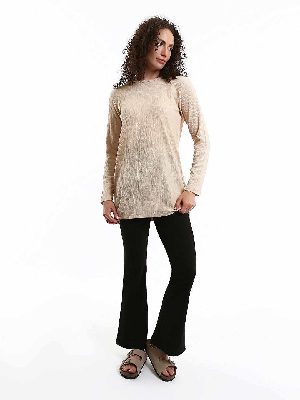 Crew Neck Plain Long Sleeve Women's Tunic-1