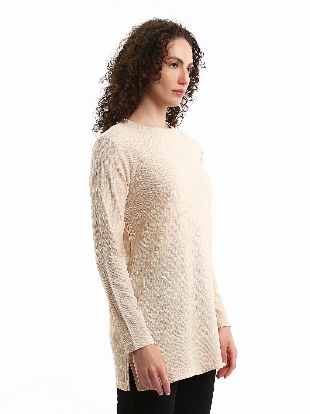 Crew Neck Plain Long Sleeve Women's Tunic-3
