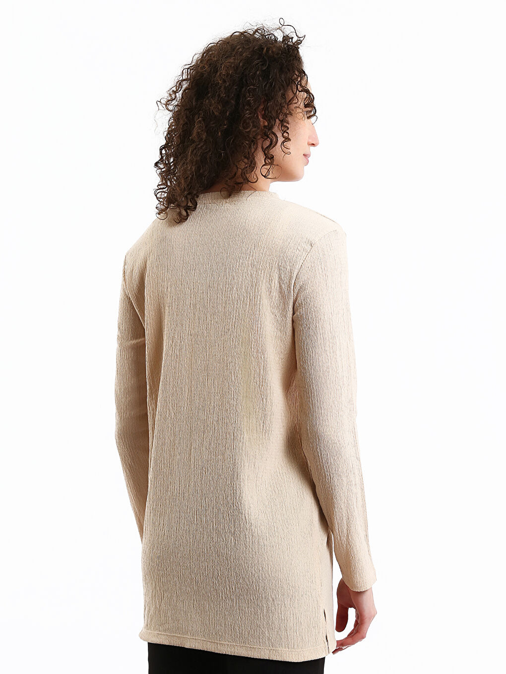 Crew Neck Plain Long Sleeve Women's Tunic-4