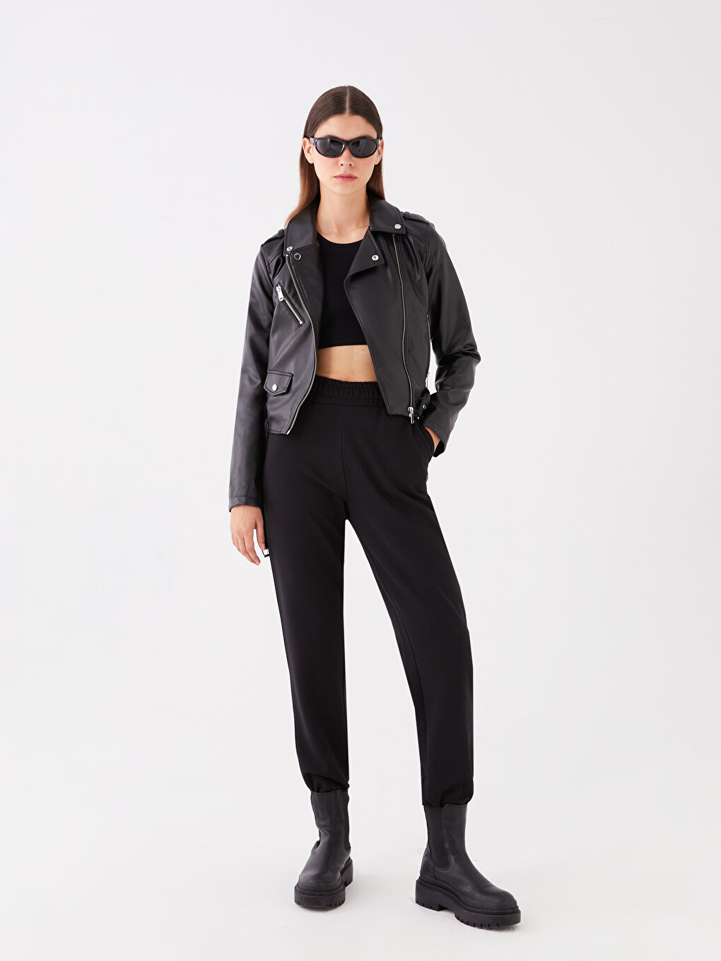 بنطلون رياضي سادة بخصر مرن للسيدات