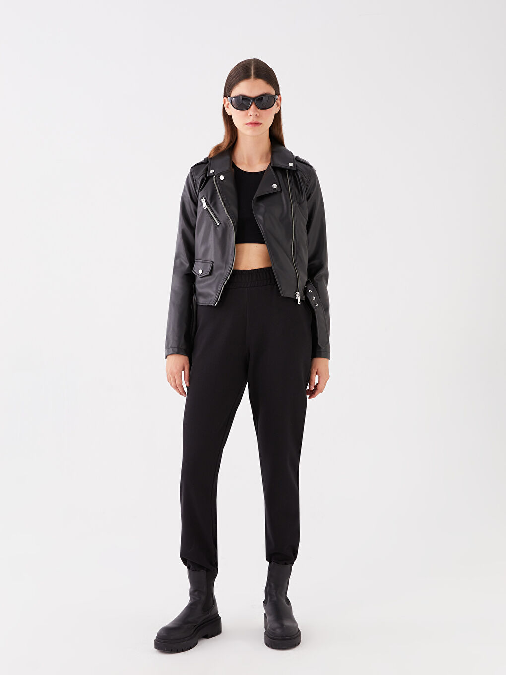 بنطلون رياضي سادة بخصر مرن للسيدات-1