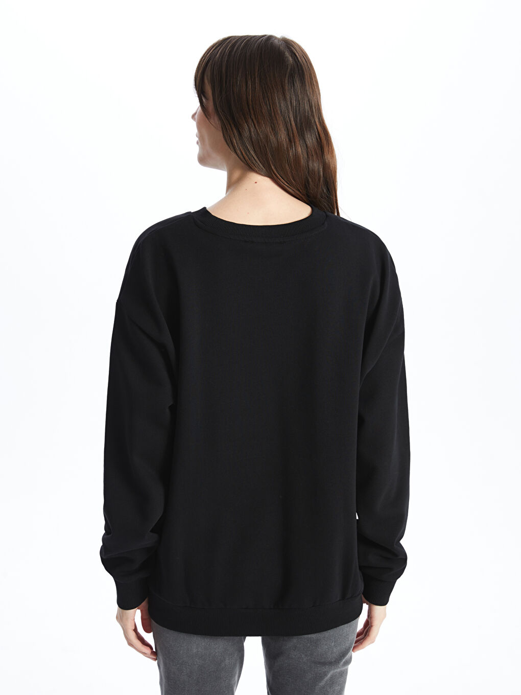 سويت شيرت تخين سادة بياقة دائرية للسيدات-4