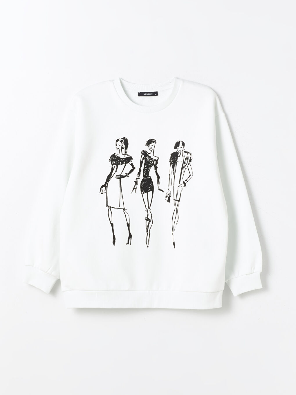 سويت شيرت تخين مطبوع بياقة دائرية للسيدات-5